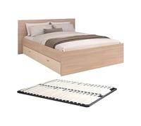 Vente-unique - Lit avec 4 tiroirs 140 x 190 cm - Coloris : Naturel et Beige + Sommier - VELONA