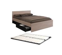 Vente-unique - Lit avec 4 tiroirs 140 x 190 cm - Coloris : Naturel et Noir + Sommier - VELONA