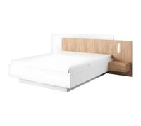 Vente-unique - Lit avec chevets 160 x 200 cm - 2 tiroirs - avec LEDs - Coloris : Blanc et Naturel - FRANCOLI