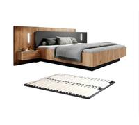 Vente-unique - Lit avec chevets 160 x 200 cm - 2 tiroirs - avec LEDs - Coloris : Naturel et Anthracite + Sommier - FRANCOLI