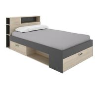 Vente-unique - Lit avec tête de lit rangements et tiroirs - 120 x 190cm - Coloris : Naturel et Anthracite - Leandre - pour Enfant