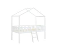 Lit cabane mi-hauteur 90 x 190 cm - Pin - Blanc - NALENY