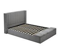 Vente-unique - Lit Coffre 140 x 190 cm avec Banc - Tissu - Gris - DOUINO