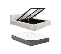 Lit coffre 140 x 190 cm - Tissu - Beige + Matelas - JUDALO de Maison Céphy