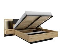 Vente-unique - Lit Coffre avec chevets 160 x 200 cm - avec LEDs - Coloris : Naturel et Noir - ARIADA