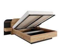 Lit coffre avec chevets 160 x 200 cm - Avec LEDs - Coloris : Naturel et noir - JUVISIA