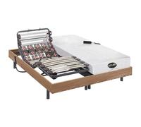 Lit électrique de relaxation lattes et plots + matelas mémoire de forme et bambou - 2 x 80 x 200 cm - Chêne - DAMYSOS de NATUREA