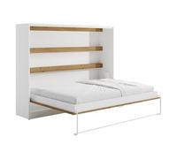 Vente-unique - Lit escamotable 140 x 200 cm - Ouverture Horizontale Manuelle - avec LEDs - Blanc et Naturel - RAPILI