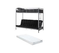 Lit mezzanine 90 x 190 cm - Avec banquette convertible - Métal - Argent + Futon + Matelas - MODULO V