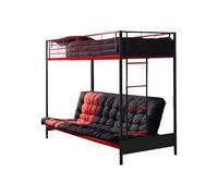 Vente-unique - Lit Mezzanine 90 x 190 cm - avec Banquette Convertible - Métal - Noir et Rouge + Futon - MODULO V - pour Enfant