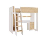 Vente-unique - Lit Mezzanine 90 x 190 cm avec penderie et Bureau - Coloris : Naturel et Blanc - ALVENOU