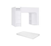 Vente-unique - Lit Mezzanine 90 x 190 cm avec rangements - Blanc - avec Matelas - COLUMI - pour Enfant
