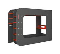 Vente-unique - Lit Mezzanine Gamer 90 x 200 cm - avec Bureau et rangements - avec LEDs - Anthracite et Rouge - Warrior - pour Enfant