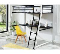 Lit mezzanine MALICIA - 90 x 190 cm - bureau intégré - Noir et blanc + matelas