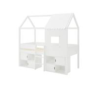 Vente-unique - Lit mi-Hauteur cabane 90 x 190 cm - Pin et MDF - Blanc - VALESKIA