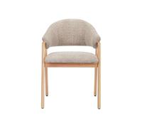 Vente-unique - Lot de 2 chaises avec accoudoirs en Tissu Bouclette et Bois d'hévéa - Taupe et Naturel - SOLUNA - Salle à Manger - Scandinave