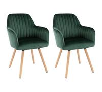 Vente-unique - Lot de 2 chaises avec accoudoirs en Velours et Pieds Bois de hêtre - Vert foncé - Eleana - Salle à Manger