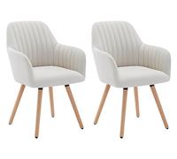 Vente-unique - Lot de 2 chaises avec accoudoirs - Tissu et métal Effet Bois - Créme - Eleana