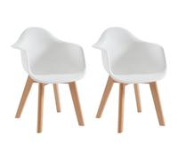 Vente-unique - Lot de 2 chaises Enfant avec accoudoirs en polypropyléne et hêtre - Blanc - POUPINETTE - Salle à Manger - Scandinave