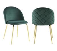 Vente-unique - Lot de 2 chaises - Velours et Acier Inoxydable doré - Vert - Melbourne - Salle à Manger