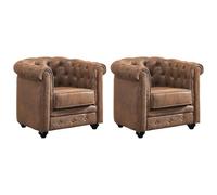 Vente-unique - Lot de 2 Fauteuils Chesterfield en Microfibre Aspect Cuir Vieilli
