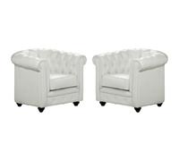 Vente-unique - Lot de 2 Fauteuils Chesterfield - Simili Blanc