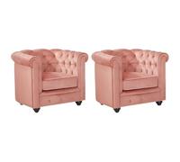 Vente-unique - Lot de 2 Fauteuils Chesterfield - Velours Rose Pastel