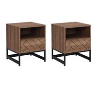 Lot de 2 tables de chevet 1 tiroir et 1 niche - MDF et Acier - Coloris : Naturel et noir - CARATANA