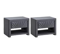 Lot de 2 tables de chevet - 1 tiroir et 1 niche - Velours - Gris anthracite - ULAMI