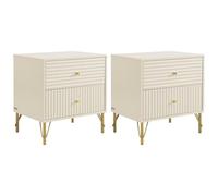 Vente-unique - Lot de 2 Tables de Chevet 2 tiroirs - Beige - LOUREO