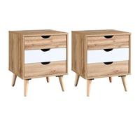 Lot de 2 tables de chevet avec 3 tiroirs - Coloris : Naturel et blanc - LURVIA