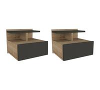 Vente-unique - Lot de 2 Tables de Chevet suspendues - 1 tiroir - Coloris : Naturel et Anthracite - AZELNO