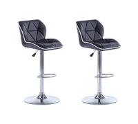 Vente-unique - Lot de 2 tabourets de Bar en Simili et Acier chromé - Hauteur réglable - Noir et Argent - Calvin