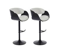 Vente-unique-Lot de 2 tabourets de Bar en Tissu Bouclette, placage frêne et métal - Hauteur Réglable - Blanc et Noir - JELSA