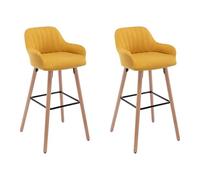 Lot de 2 tabourets de bar en tissu et pieds bois de hêtre - Jaune - ELEANA