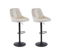 Vente-unique - Lot de 2 tabourets de Bar en Tissu texturé et métal Noir - Hauteur réglable - Créme - LARANZA