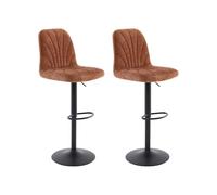 Lot de 2 tabourets de bar en tissu texturé et métal noir - Hauteur réglable - Terracotta - LASANDRIA