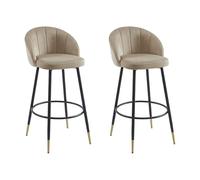 Lot de 2 tabourets de bar en velours et métal - Beige - ELIRAM