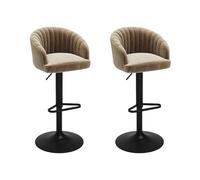 Lot de 2 tabourets de bar en velours et métal - Hauteur réglable - Beige - DORALIZ