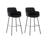 Vente-unique - Lot de 2 tabourets de Bar en Velours et métal - Noir - PEGA