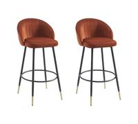 Vente-unique - Lot de 2 tabourets de Bar en Velours et métal - Terracotta - ELIRAM