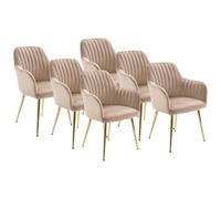 Lot de 6 chaises avec accoudoirs en velours et métal doré - Beige - ELEANA