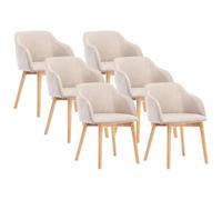 Lot de 6 chaises avec accoudoirs en tissu et bois d'hévéa - Beige - JELISA