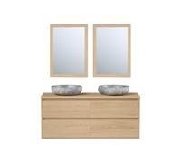 Vente-unique - Meuble de Salle de Bain avec Double Vasque à Poser en Pierre et Miroir - Placage chêne - 120 cm - MILIPAM