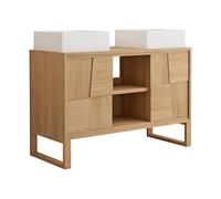 Vente-unique - Meuble de Salle de Bain sur Pieds en Teck avec Double Vasque à Poser carrée en céramique - L120 cm - MATARAM