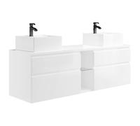 Vente-unique - Meuble de Salle de Bain Suspendu avec Double Vasque - Blanc - 150 cm - Magdalena II