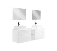 Vente-unique - Meuble de Salle de Bain Suspendu avec Double Vasque et miroirs - Blanc - L150 cm - Magdalena II