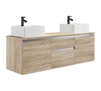 Vente-unique - Meuble de Salle de Bain Suspendu avec Double Vasque - Naturel Clair - 150 cm - Jimena II