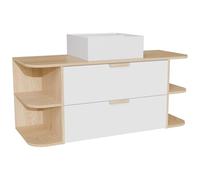 Vente-unique - Meuble de Salle de Bain Suspendu avec niches et Vasque à Poser carrée - Blanc et Naturel Clair - L120 cm - AVORELI