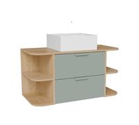 Vente-unique - Meuble de Salle de Bain Suspendu avec niches et Vasque à Poser carrée - Vert Amande et Naturel Clair - L100 cm - AVORELI